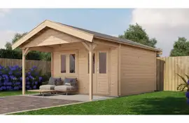 Lugarde Select Blokhut met overkapping Elburg 400x400cm + 200cm - Onbehandeld