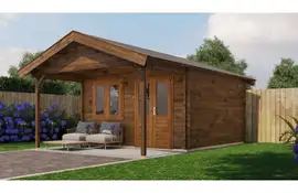 Lugarde Select Blokhut met overkapping Elburg 400x400cm + 200cm - Keteldruk Bruin