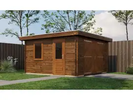Lugarde Select | Tuinhuis Groenlo met Garagedeur 400 x 400 | Keteldruk Bruin
