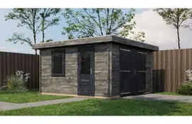 Lugarde Select Blokhut Groenlo met garagedeur 400x400cm - Keteldruk Grijs