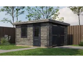 Lugarde Select | Tuinhuis Groenlo met Garagedeur 400 x 400 | Keteldruk Grijs