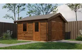 Lugarde Select Blokhut Maurik met garagedeur 400x400cm - Keteldruk Bruin