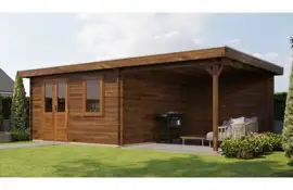 Lugarde Select Blokhut met overkapping Wehl 400x400cm + 300cm - Keteldruk Bruin