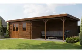 Lugarde Select Blokhut met overkapping Didam 400x400cm + 400cm - Keteldruk Bruin