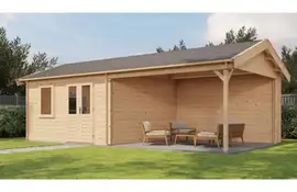 Lugarde Select Blokhut met overkapping Rozendaal 400x400cm + 400cm - Onbehandeld