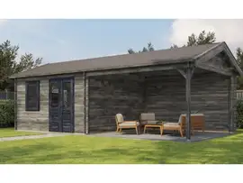 Lugarde Select | Tuinhuis Rozendaal met Overkapping Rechts 400 + 400 x 400 | Keteldruk Grijs