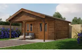 Lugarde Select Blokhut met overkapping Bennekom 500x400cm + 200cm - Keteldruk Bruin