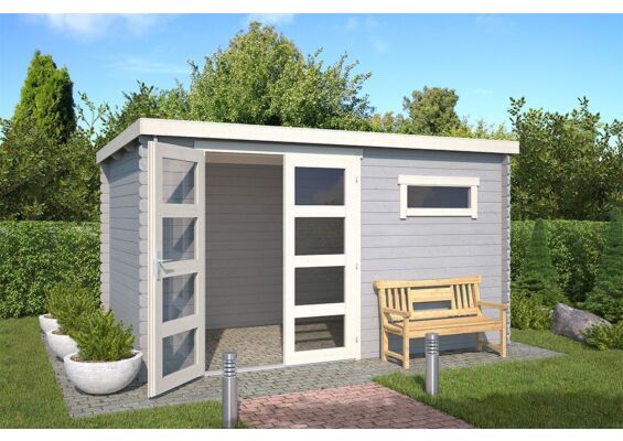 Outdoor Life Products | Tuinhuis Timian 380 x 230 | Gecoat | Platinum Grey-Wit