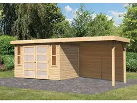 Karibu | Tuinhuis Mühlendorf 4 met Overkapping 2,8 en Achterwand | Onbehandeld