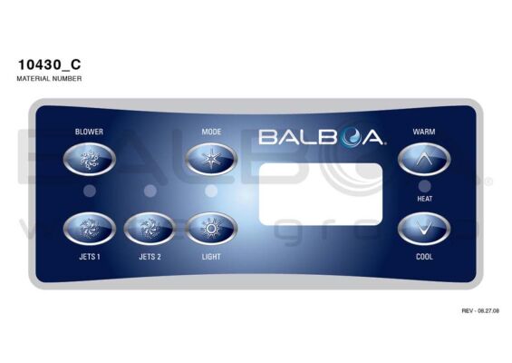 Balboa | Top Side Panel VL701S - Blower, Jets 1, Jets 2, Mode, Light, Warm, Heat/Cool