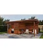 Lugarde Select Modern | Tuinhuis Nunspeet met Veranda Rechts 300 + 300 x 300 | Bruin Geolied