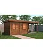 Lugarde Select Modern | Tuinhuis Emmen met Veranda Rechts 388 + 300 x 300 | Bruin Geolied