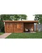 Lugarde Select Modern | Tuinhuis Emmen met Veranda Rechts 388 + 300 x 300 | Bruin Geolied