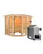 Karibu | Ainur 3 Sauna met Dakkraag | Biokachel 9 kW Externe Bediening