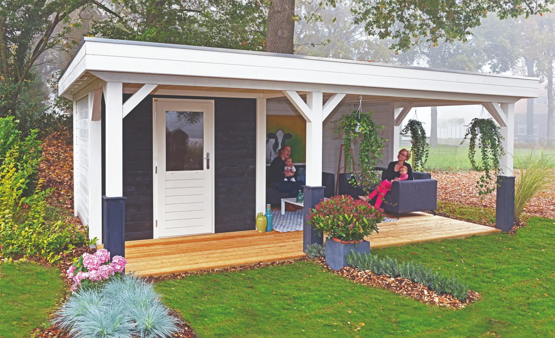 Lugarde | Tuinhuis platdak met overkapping PS8
