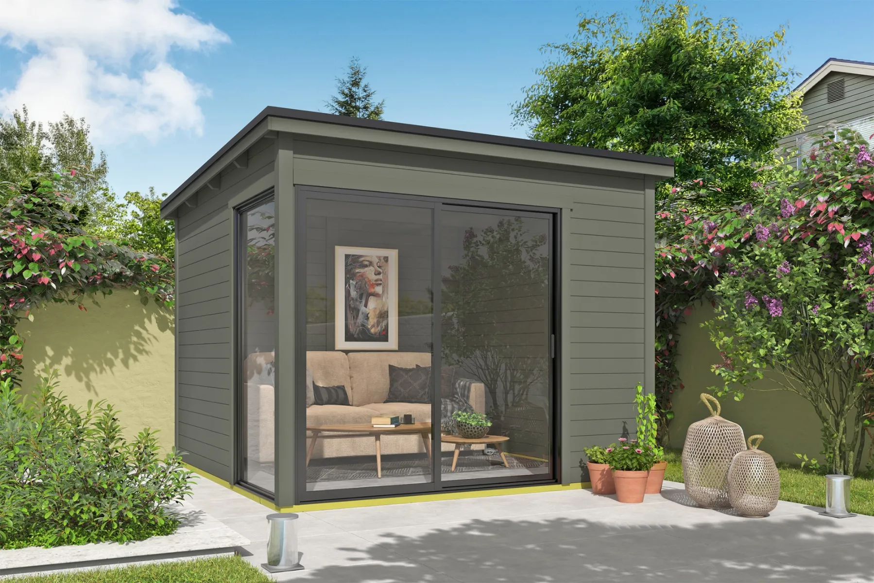 Outdoor Life Products | Tuinhuis Julia 295 x 295 | Gecoat | Green Grey