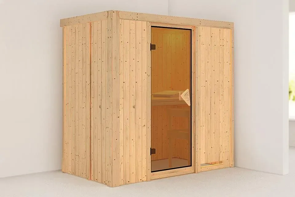 Karibu | Variado Sauna met Dakkraag | Bronzeglas Deur | Kachel 9 kW Geïntegreerde Bediening