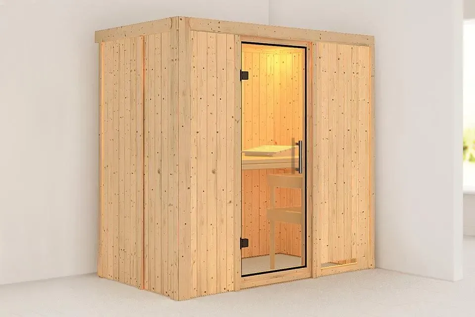 Karibu | Variado Sauna | Helderglas Deur | Biokachel 9 kW Externe Bediening