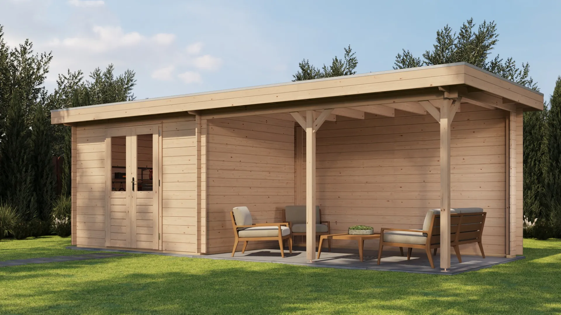Lugarde Select | Tuinhuis Zandvoort met Overkapping Rechts 300 + 400 x 250 | Onbehandeld