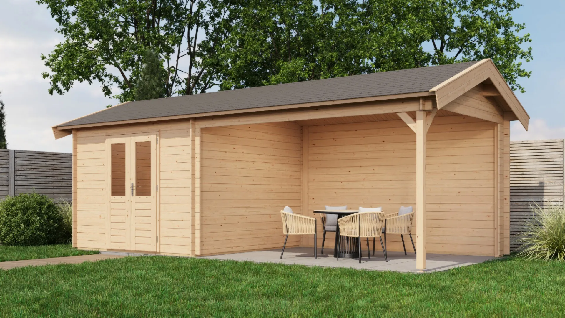 Lugarde Select | Tuinhuis Epe met Overkapping Rechts 300 + 400 x 300 | Onbehandeld