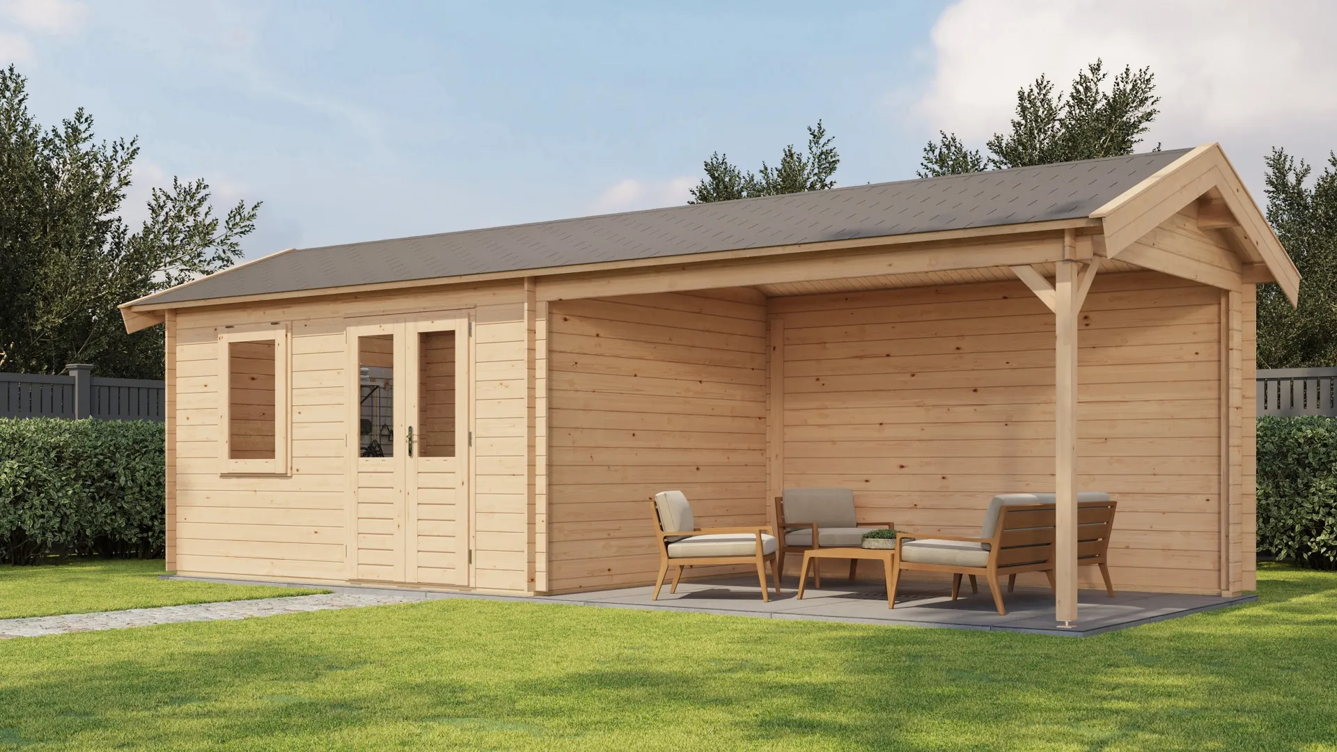 Lugarde Select | Tuinhuis Voorst met Overkapping Rechts 400 + 400 x 300 | Onbehandeld