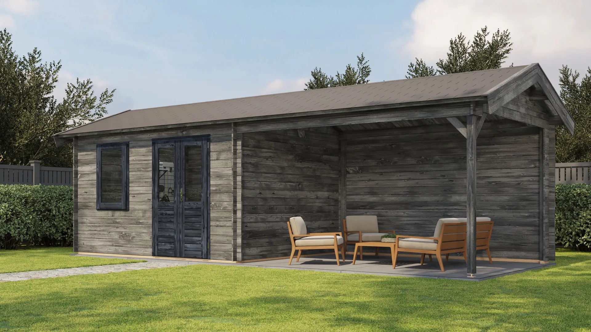 Lugarde Select | Tuinhuis Voorst met Overkapping Rechts 400 + 400 x 300 | Keteldruk Grijs