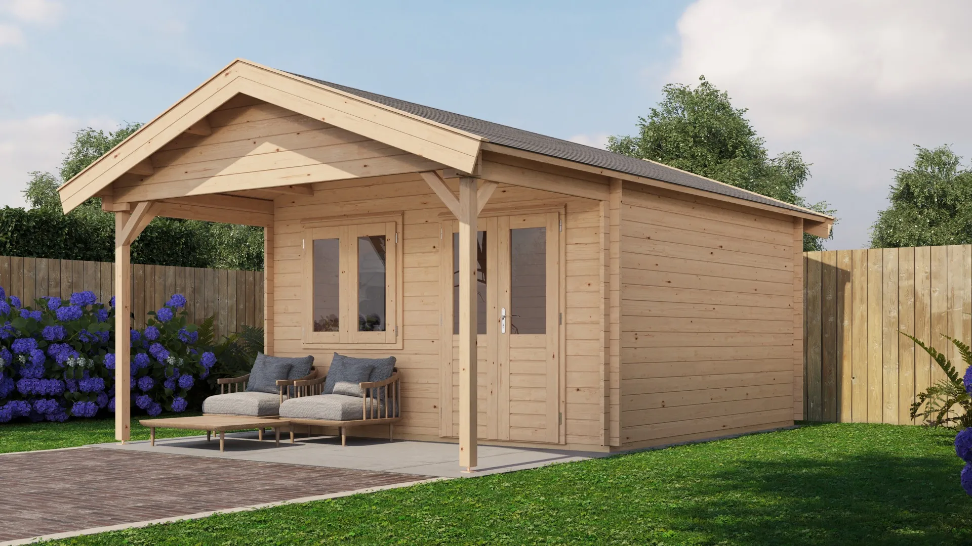 Lugarde Select | Tuinhuis Elburg met Overkapping 400 + 200 x 400 | Onbehandeld