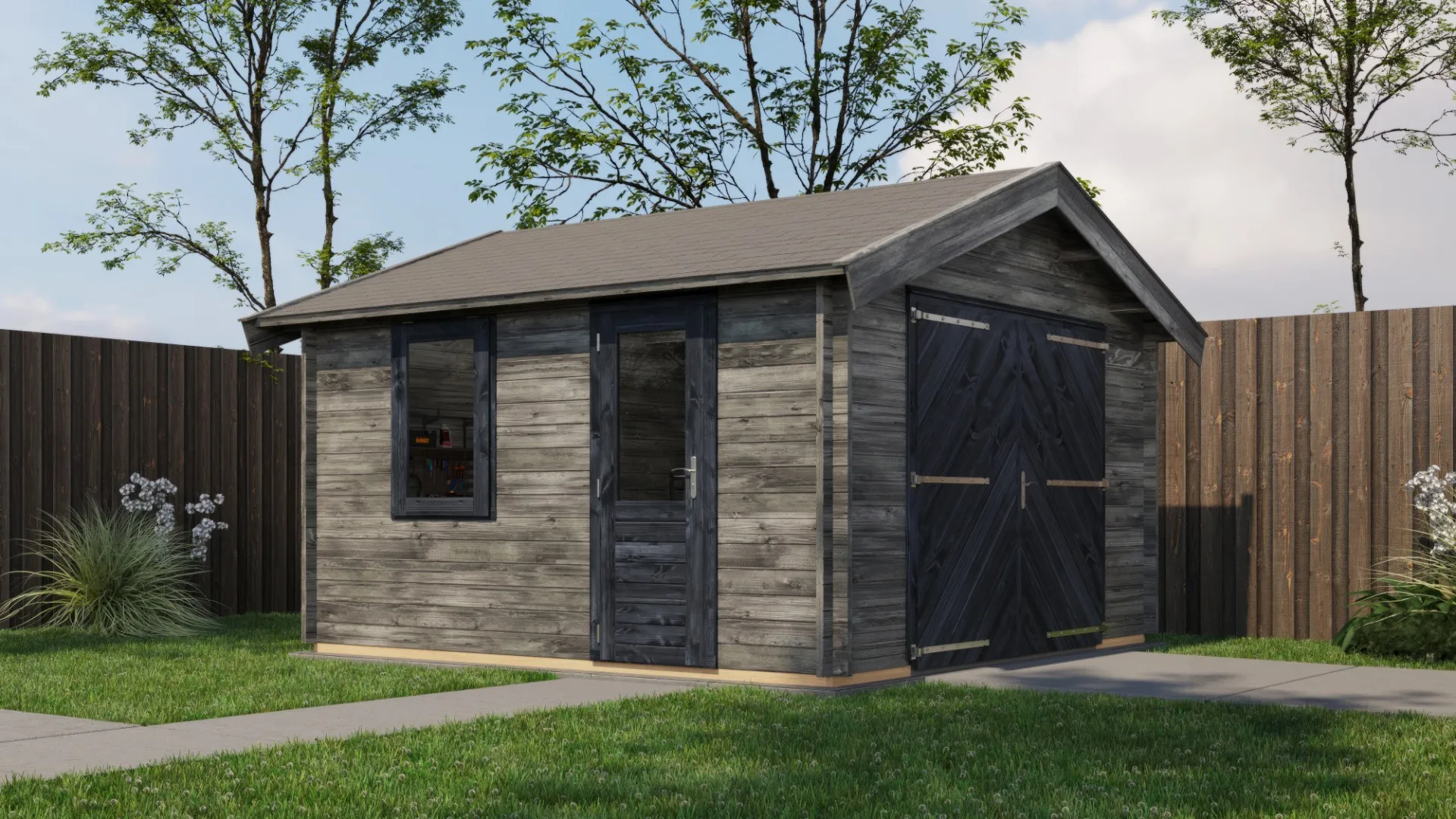 Lugarde Select | Tuinhuis Maurik met Garagedeur 400 x 400 | Keteldruk Grijs