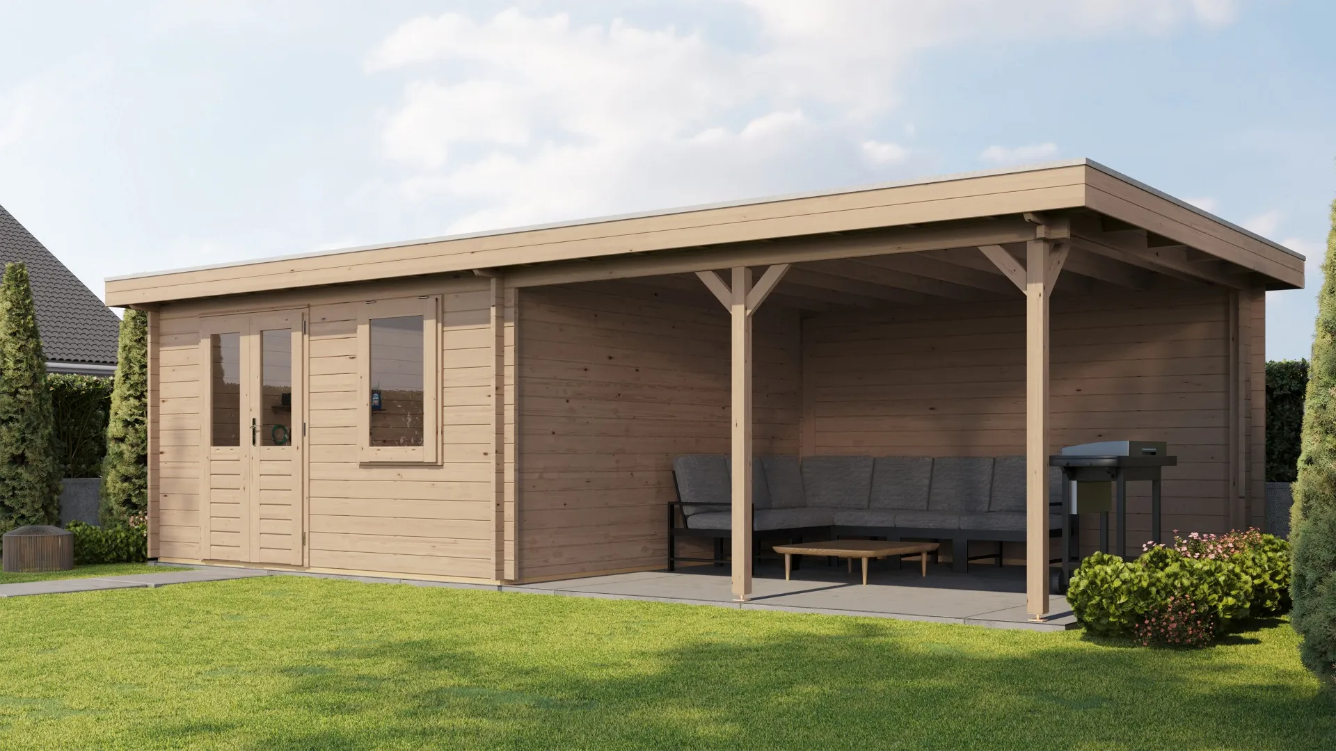 Lugarde Select | Tuinhuis Didam met Overkapping Rechts 400 + 400 x 400 | Onbehandeld