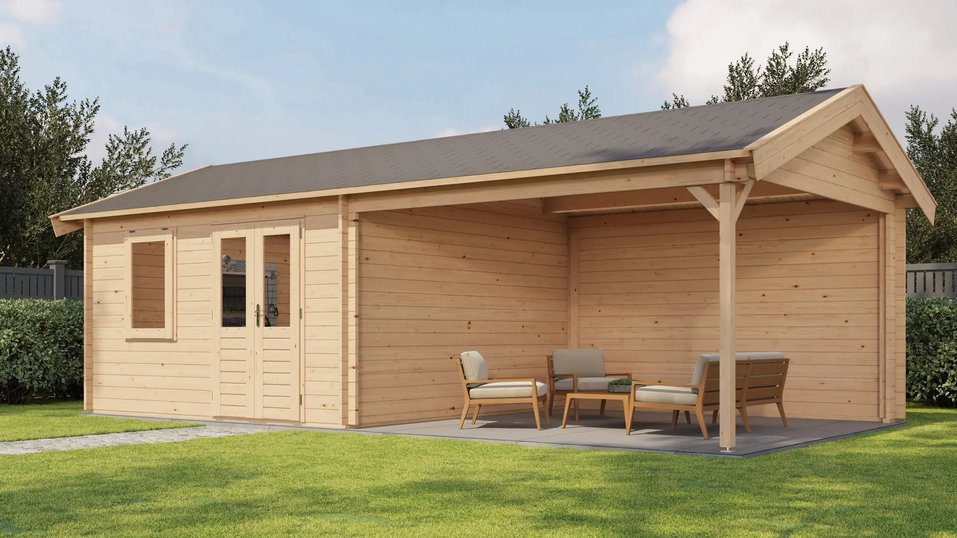 Lugarde Select | Tuinhuis Rozendaal met Overkapping Rechts 400 + 400 x 400 | Onbehandeld