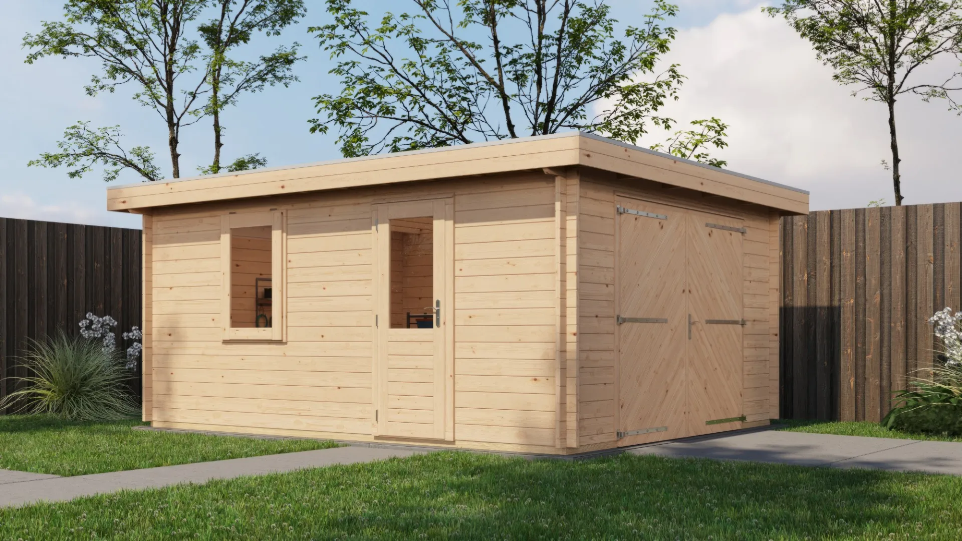 Lugarde Select | Tuinhuis Lochem met Garagedeur 400 x 500 | Onbehandeld