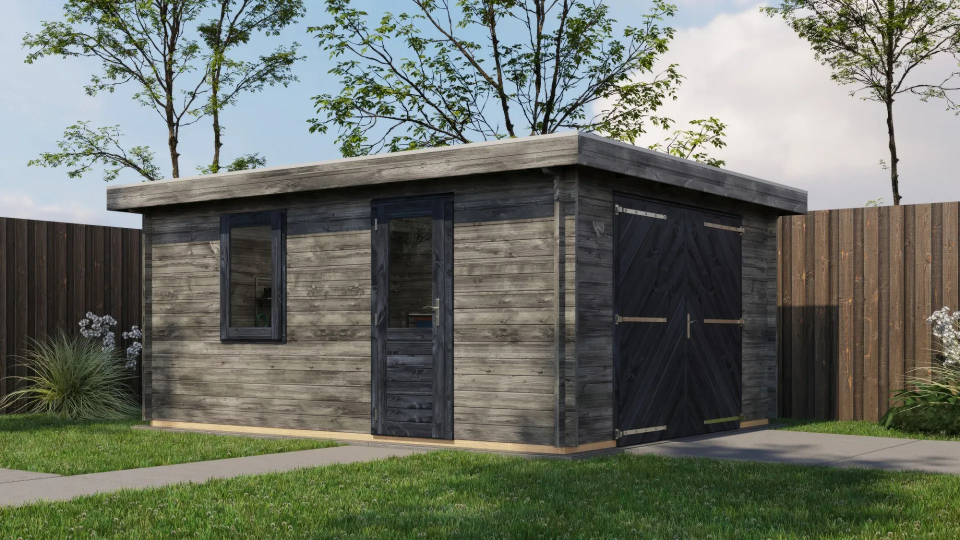 Lugarde Select | Tuinhuis Lochem met Garagedeur 400 x 500 | Keteldruk Grijs