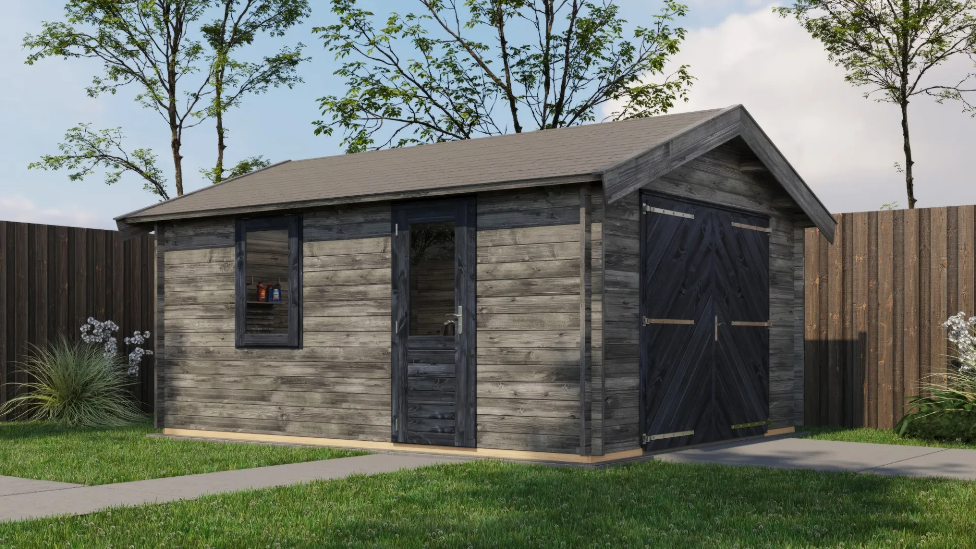 Lugarde Select | Tuinhuis Kesteren met Garagedeur 400 x 500 | Keteldruk Grijs