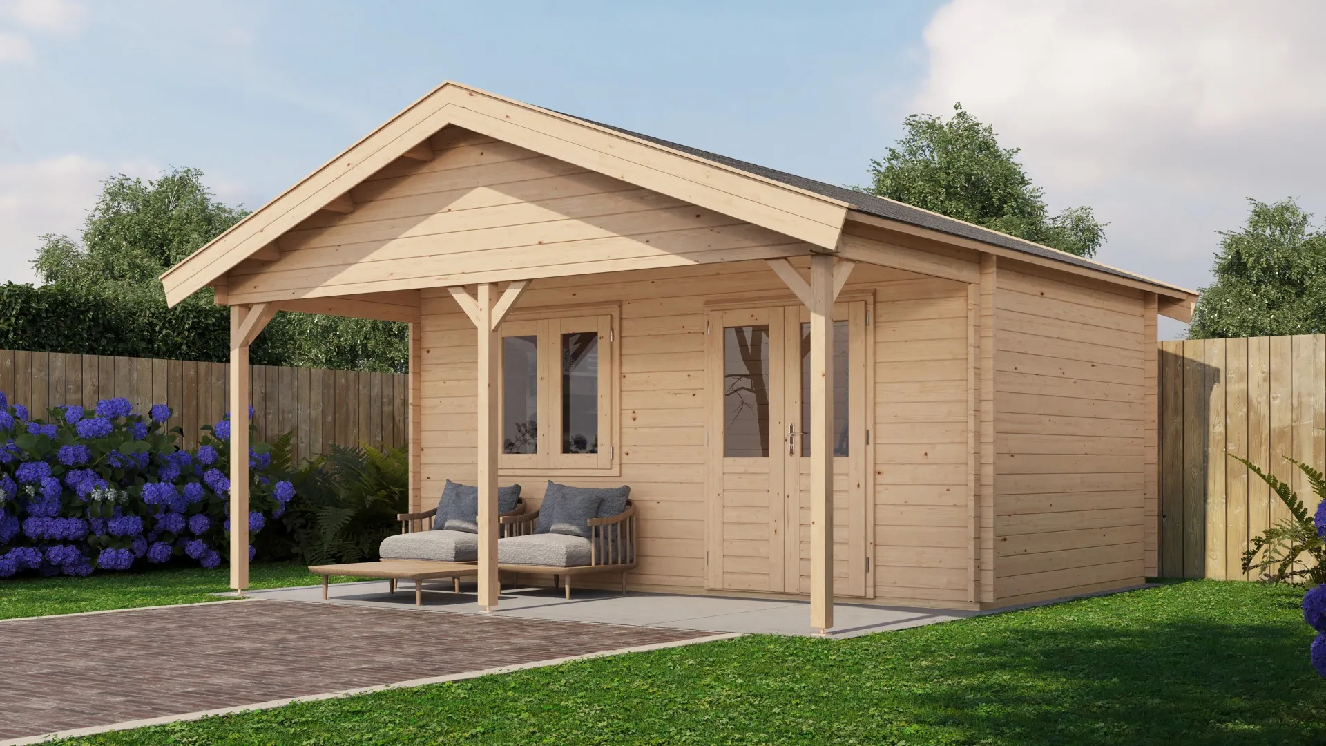Lugarde Select | Tuinhuis Heerde met Overkapping 500 + 200 x 300 | Onbehandeld