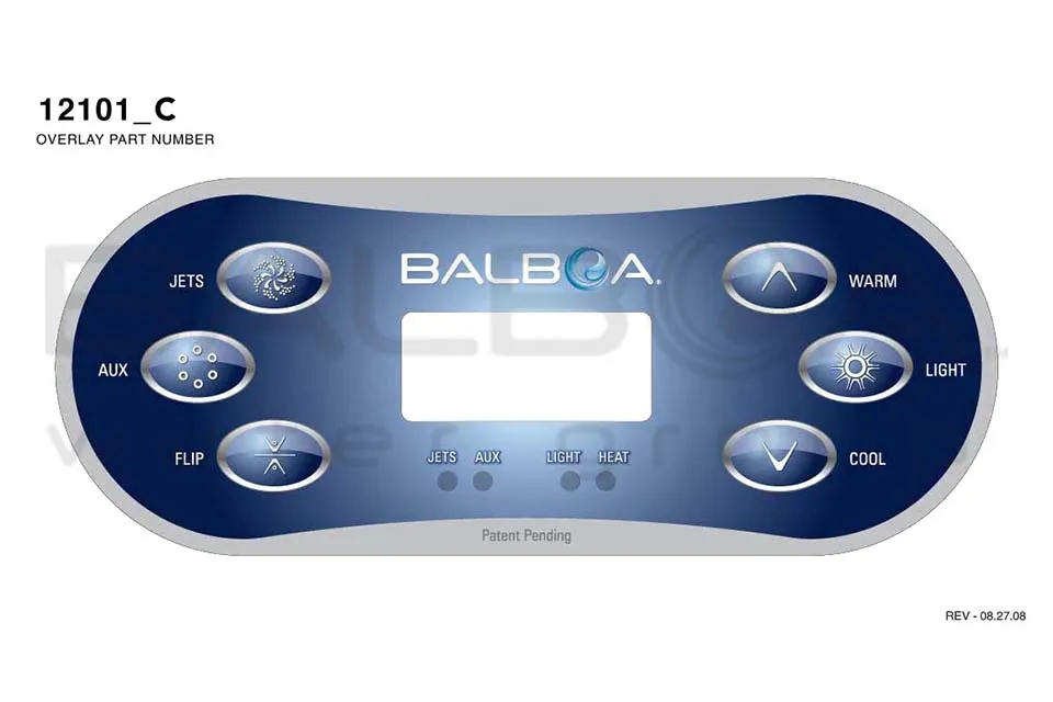 Balboa | Top Side Panel TP600CE - Jets, Aux, Flip, Warm, Light, Cool