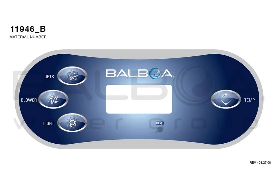 Balboa | Top Side Panel VL406T - Jets, Blower, Light, Temp