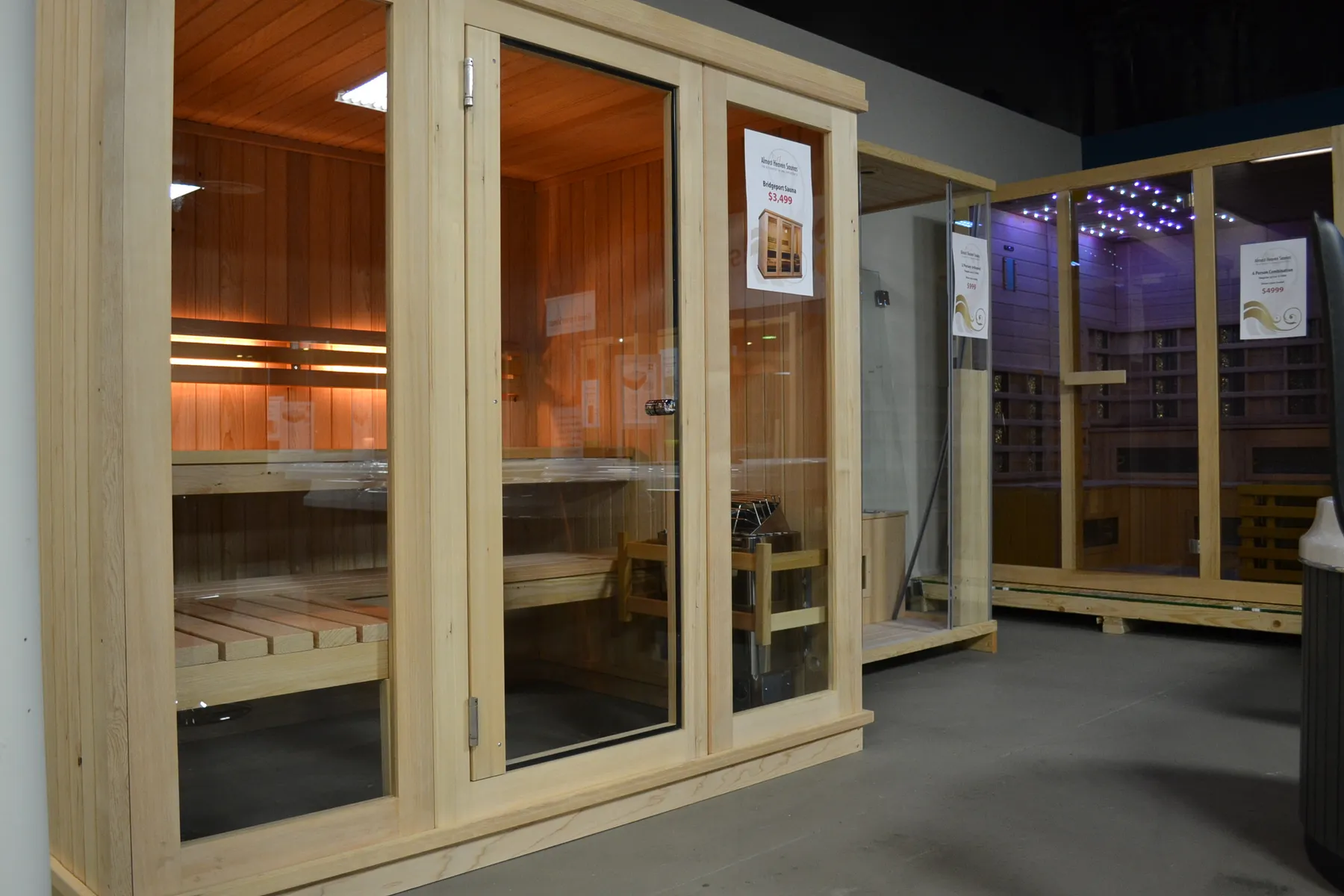 Passion Spas USA Factory Showroom saunas on display